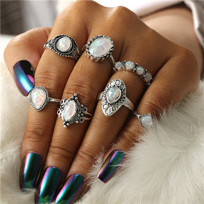 Antique Silver Carved Geometric Rings Set for Women Letter Hand Flower Knuckle Midi Rings Set Bohemian Jewelry