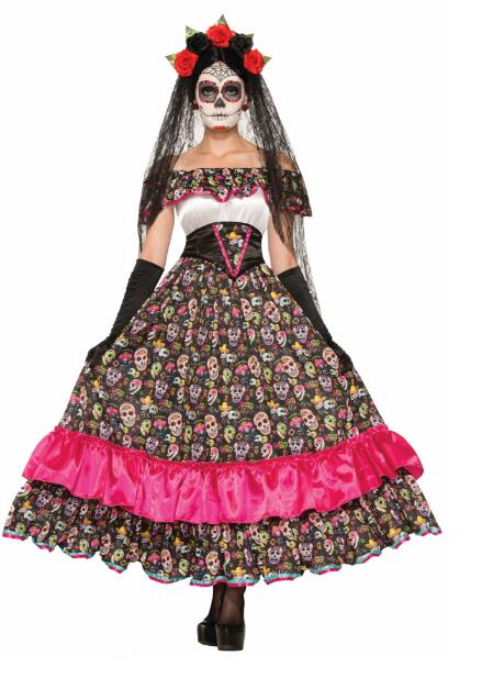 Bride Of The Dead Costume Ladies Halloween Wedding Sugar Skull Halloween Fancy Dress Ghost bride zombie costume
