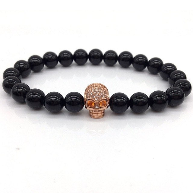 Hot Fashion Trendy Skeleton Charm Bracelet For Men Women CZ Skull Head Men Bracelet Lava Stone Jewelry Gift