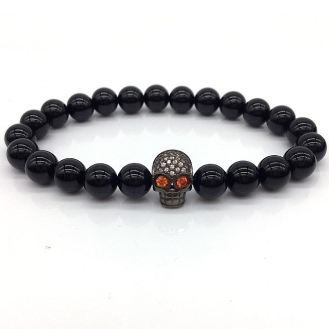 Hot Fashion Trendy Skeleton Charm Bracelet For Men Women CZ Skull Head Men Bracelet Lava Stone Jewelry Gift