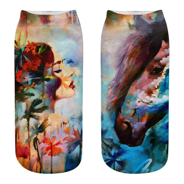 New arrival Women Low Cut Ankle Socks Funny Skull 3D Printing Sock Cotton Hosiery Gothic Punk Shantou Printed Sock