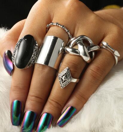 New Hot Bohemian Elephants Ring 10pcs Stone Retro Boho Rings Leaf Eyes same kinds Statement Rings Sets for Women