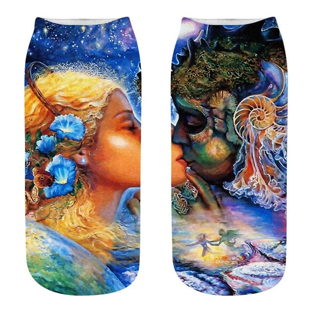 New arrival Women Low Cut Ankle Socks Funny Skull 3D Printing Sock Cotton Hosiery Gothic Punk Shantou Printed Sock