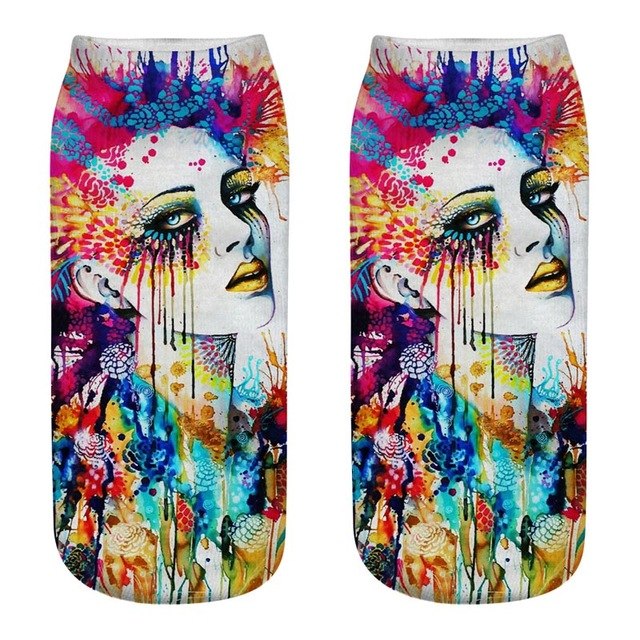 New arrival Women Low Cut Ankle Socks Funny Skull 3D Printing Sock Cotton Hosiery Gothic Punk Shantou Printed Sock