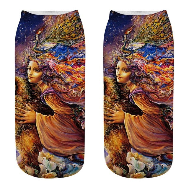 New arrival Women Low Cut Ankle Socks Funny Skull 3D Printing Sock Cotton Hosiery Gothic Punk Shantou Printed Sock