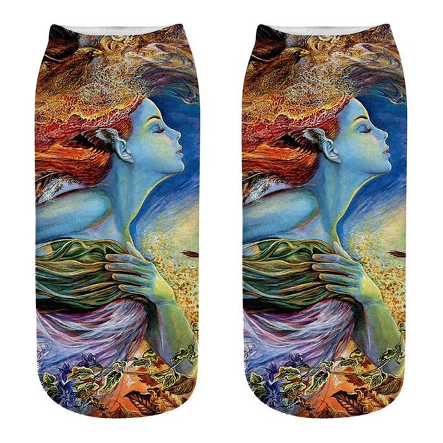 New arrival Women Low Cut Ankle Socks Funny Skull 3D Printing Sock Cotton Hosiery Gothic Punk Shantou Printed Sock