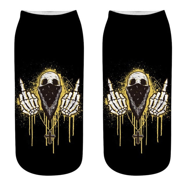 New arrival Women Low Cut Ankle Socks Funny Skull 3D Printing Sock Cotton Hosiery Gothic Punk Shantou Printed Sock