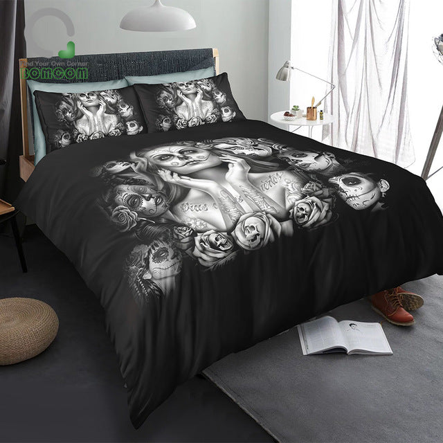 Day Of The Dead Sugar Skull Girls Background 100% Microfiber Black