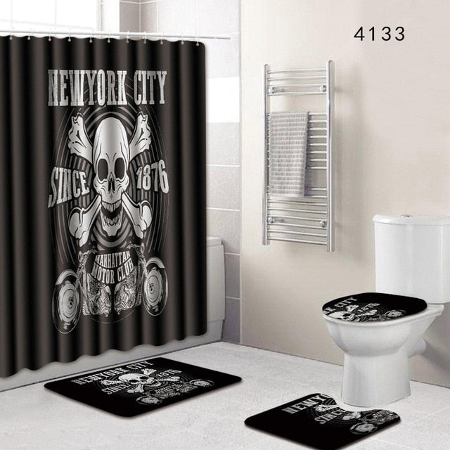 The 4 sets bathroom carpet and rug Shower curtain cranium Toilet seat cover