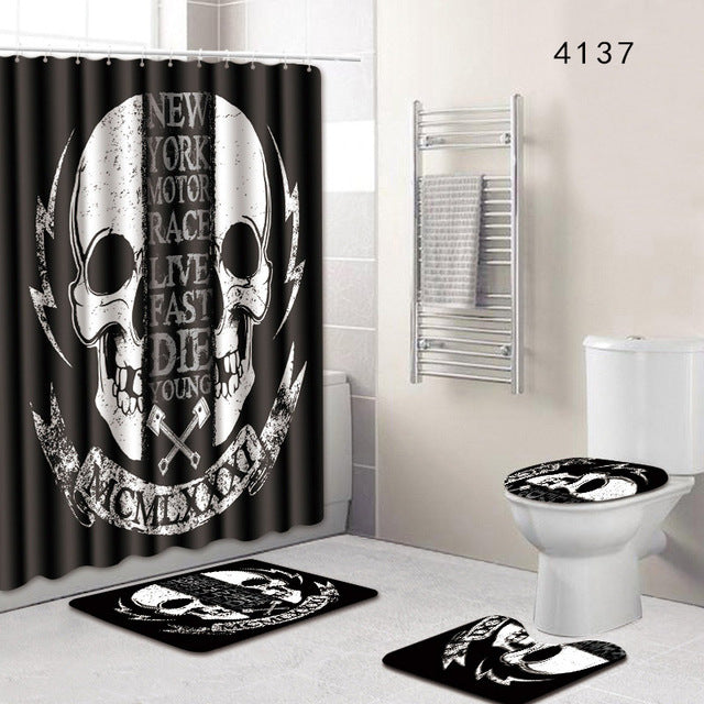 The 4 sets bathroom carpet and rug Shower curtain cranium Toilet seat cover