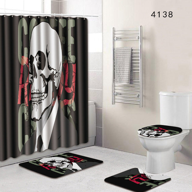 The 4 sets bathroom carpet and rug Shower curtain cranium Toilet seat cover