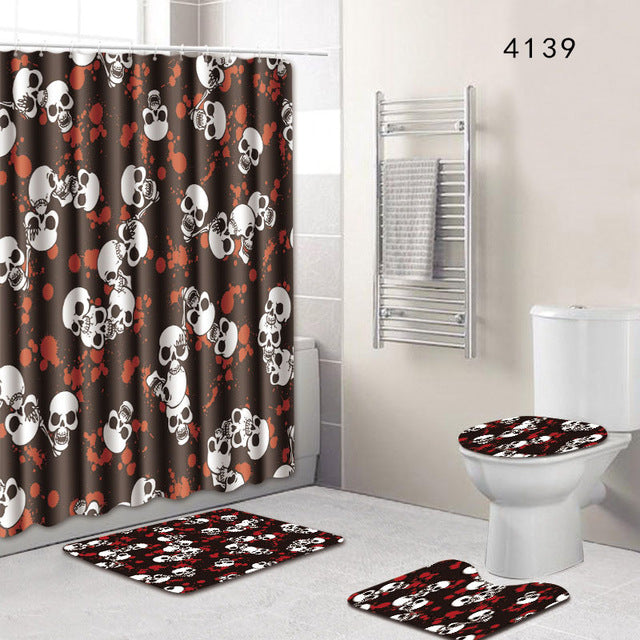 The 4 sets bathroom carpet and rug Shower curtain cranium Toilet seat cover