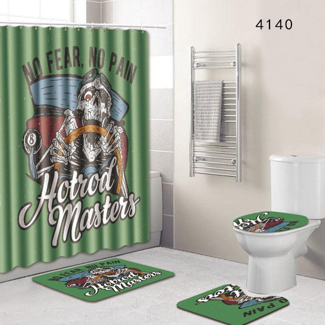 The 4 sets bathroom carpet and rug Shower curtain cranium Toilet seat cover