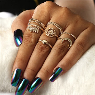 Antique Silver Carved Geometric Rings Set for Women Letter Hand Flower Knuckle Midi Rings Set Bohemian Jewelry