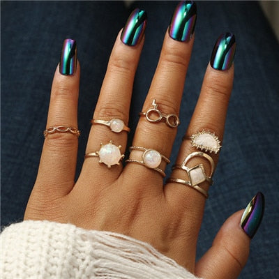 Antique Silver Carved Geometric Rings Set for Women Letter Hand Flower Knuckle Midi Rings Set Bohemian Jewelry