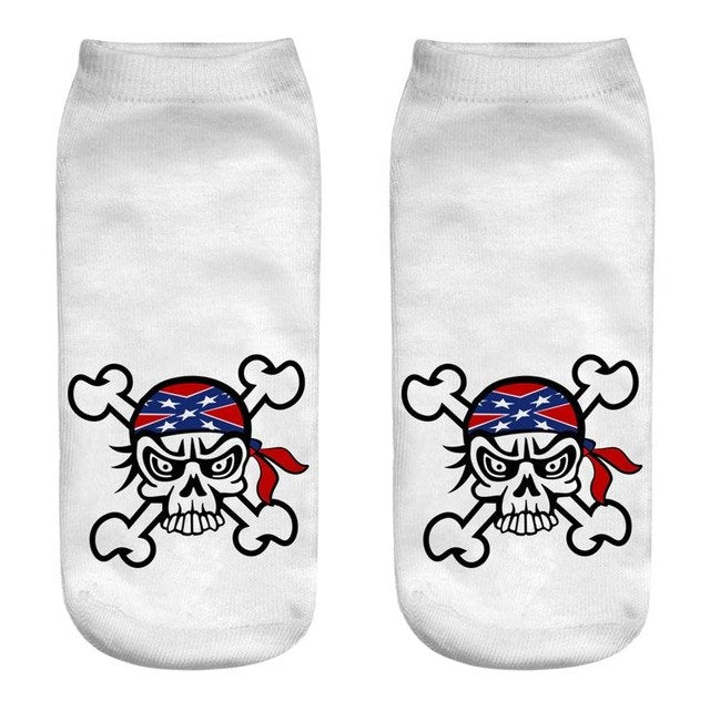New arrival Women Low Cut Ankle Socks Funny Skull 3D Printing Sock Cotton Hosiery Gothic Punk Shantou Printed Sock