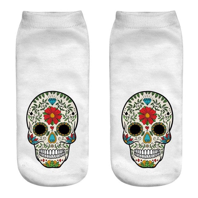 New arrival Women Low Cut Ankle Socks Funny Skull 3D Printing Sock Cotton Hosiery Gothic Punk Shantou Printed Sock