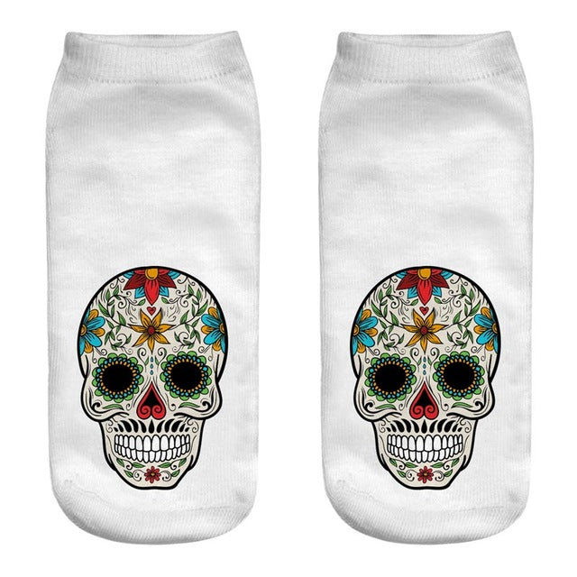 New arrival Women Low Cut Ankle Socks Funny Skull 3D Printing Sock Cotton Hosiery Gothic Punk Shantou Printed Sock