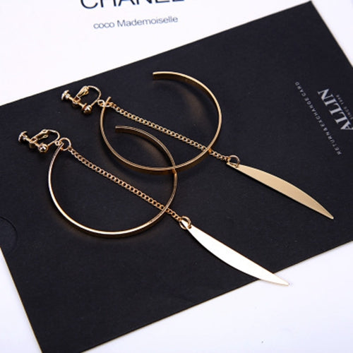 Opened Circle Ear Cuff Clips Women Big Arc Pendant Long Clip on Earrings for Women Girls Cartilage Jewelry non Without Pierced