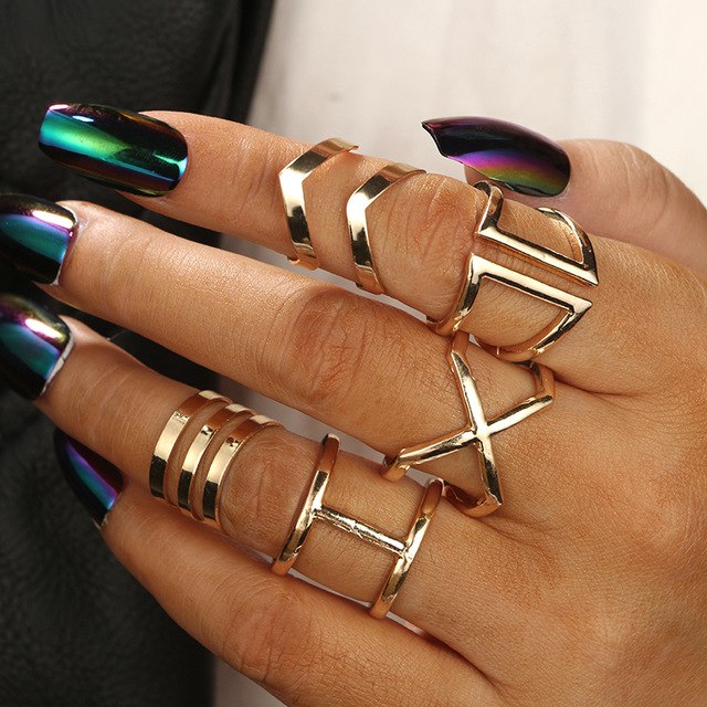 Antique Silver Carved Geometric Rings Set for Women Letter Hand Flower Knuckle Midi Rings Set Bohemian Jewelry