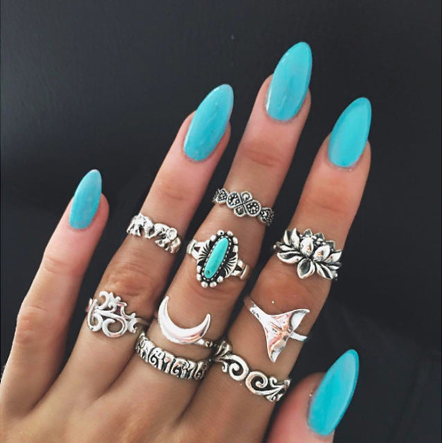 7 Style Vintage Knuckle Rings for Women Boho Geometric Flower Crystal Ring Set Bohemian Midi Finger Jewelry Bague Femme