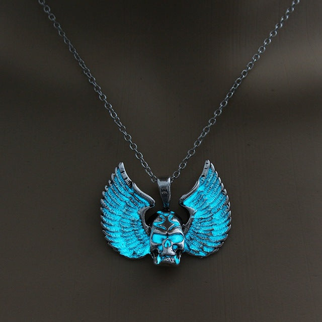 Punk Style Skull Pendant Necklace Luminous Jewelry Wings Necklace Glowing In The Dark For Women Gift Fashion 3 Colors