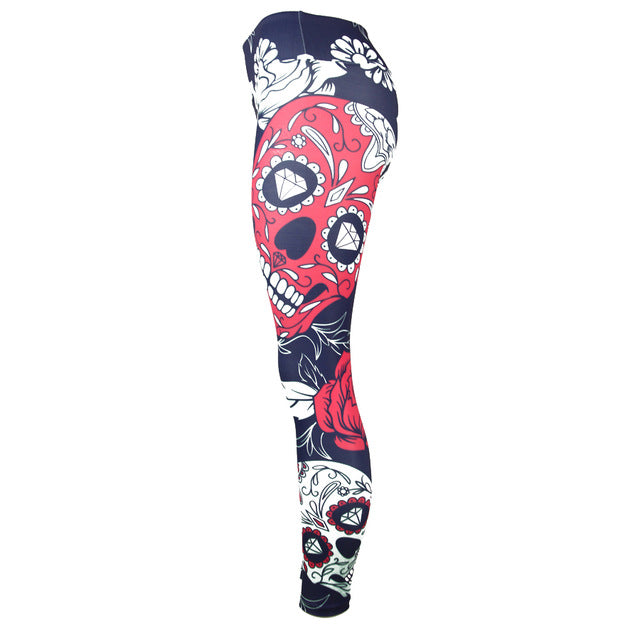 Sports Leggings Yoga Pants Blue Sugar Skull Women Fitness Rapper Leggings Tight Pants Gym Training Sports Running Legging