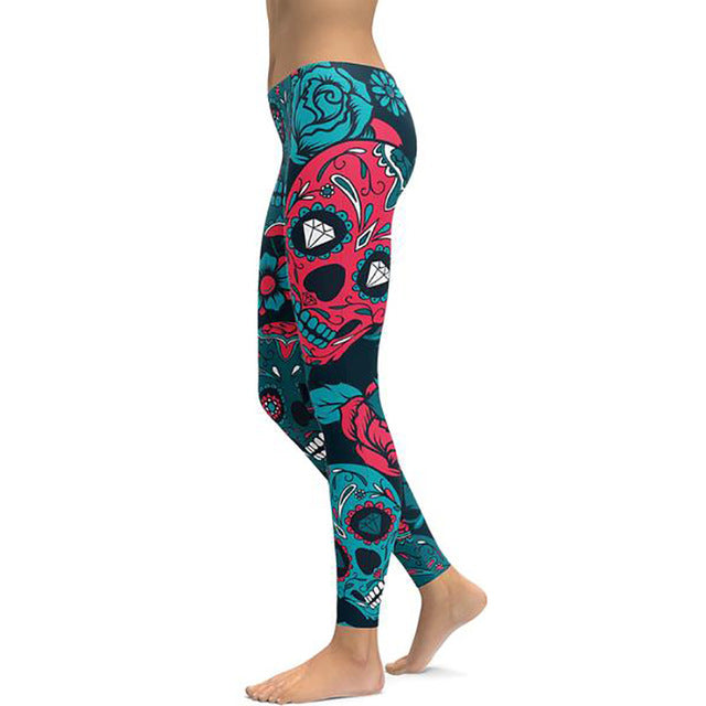 Sports Leggings Yoga Pants Blue Sugar Skull Women Fitness Rapper Leggings Tight Pants Gym Training Sports Running Legging