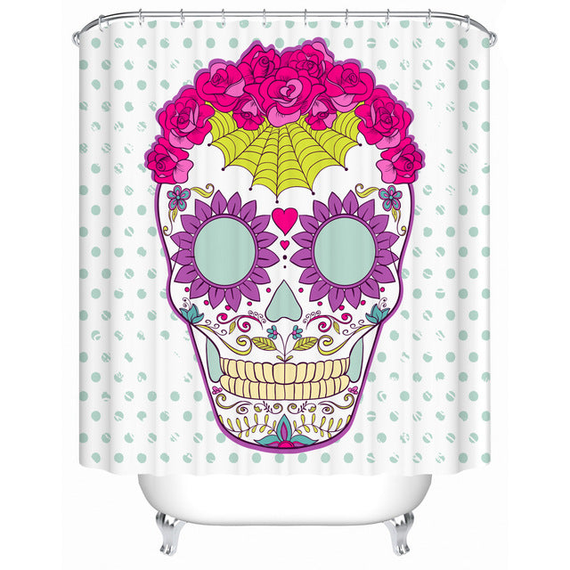 Sugar Skull Flower Shower Curtain for Halloween Bathroom Decor Polyester Fabric Print Curtain for Home Decor Art Skull Design
