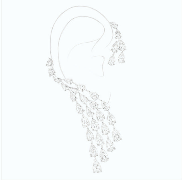 Luxury Design Clear Cubic Zircon Water Drop Ear Cuff Women Earrings Single Piece E-407