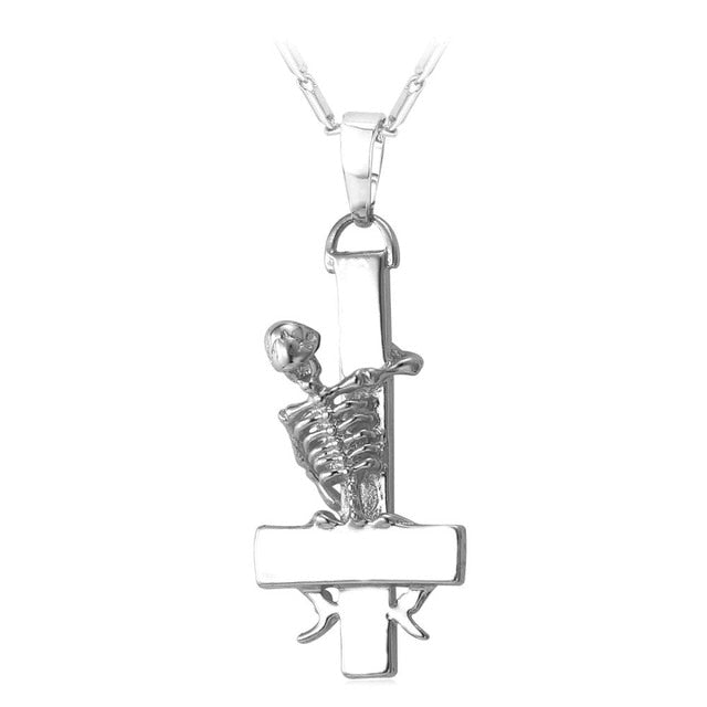 Cross Necklace & Pendant Gold Color Skull Gothic Occult Satanic