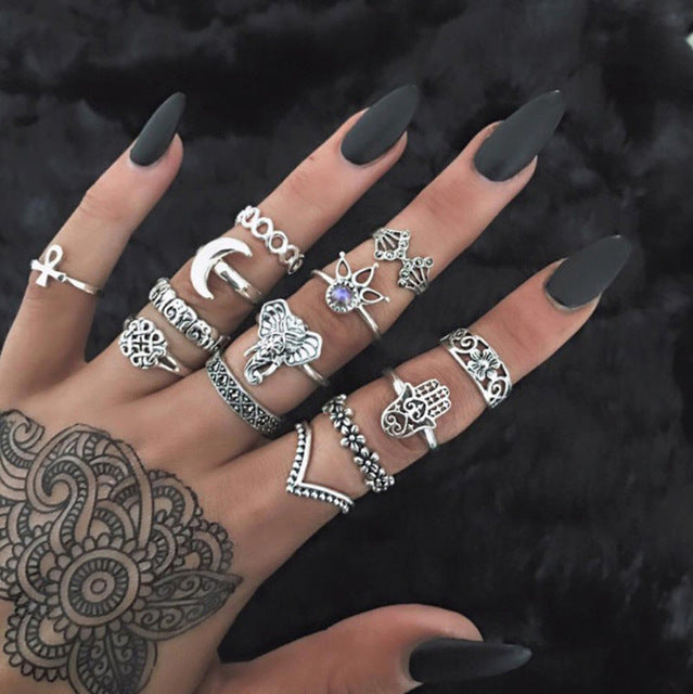 7 Style Vintage Knuckle Rings for Women Boho Geometric Flower Crystal Ring Set Bohemian Midi Finger Jewelry Bague Femme