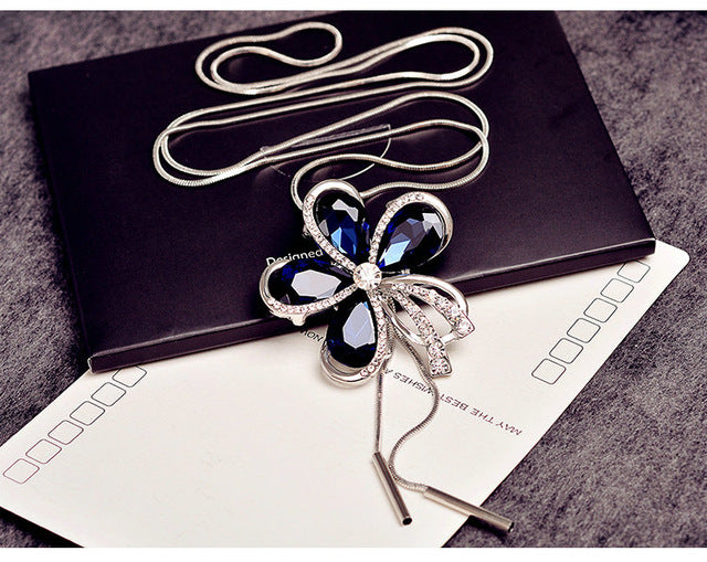 Luxury bohemia Accessories Zircon Snowflake Sweater chain Long Wild snow Necklace Dress Pendant Crystal Jewelry