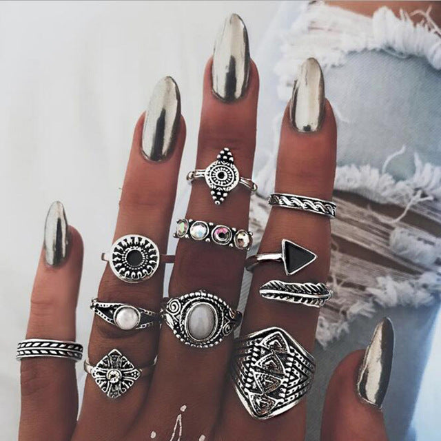 7 Style Vintage Knuckle Rings for Women Boho Geometric Flower Crystal Ring Set Bohemian Midi Finger Jewelry Bague Femme