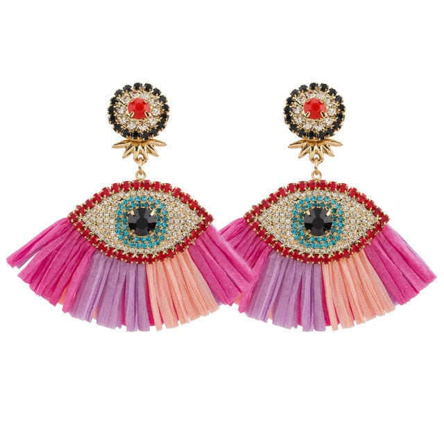 Fashion Women Multicolored Skull Pendant Fringed Earrings