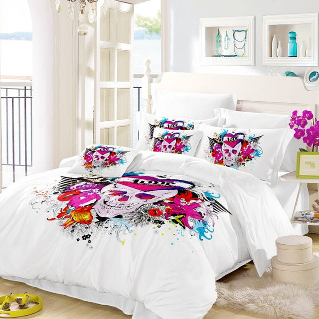 Halloween Sugar Skull Bedding Set Ocean Colorful Flowers