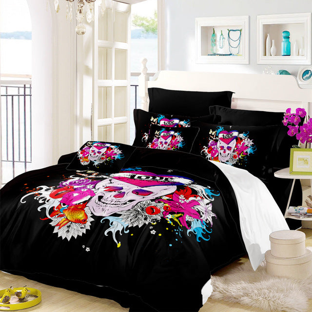 Halloween Sugar Skull Bedding Set Ocean Colorful Flowers