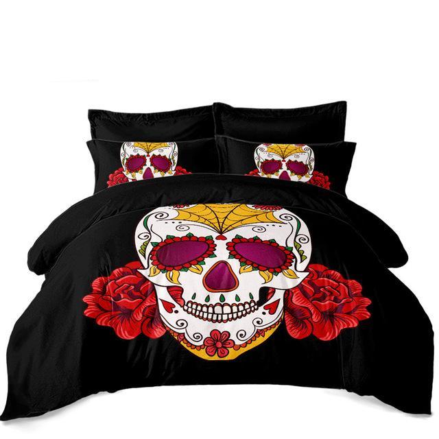 Ladies Sugar Skull Bedding Set Red Flowers Print Duvet Cover Bed Linens Sheet Cover Pillowcase Home Decor Quilt Cover D45