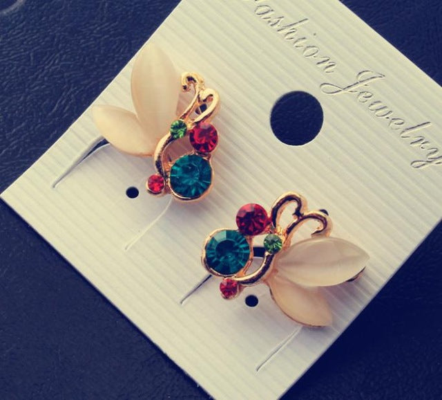 Multicolour Rhinestone Crystals Opal Butterfly Clip Earrings For Women Female Jewelry No Hole Ear Clips Earring Brincos ear cuff