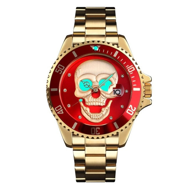 Men's Quartz Skull Watch Men Stainless Steel Skeleton Creative Watch