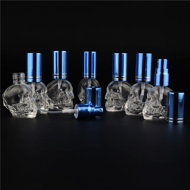 1pcs 8ML 10Colors Mini Travel Unique PersonalitY Skull Shape Empty Glass Perfume Bottle Small Sample Portable Parfume Bottles