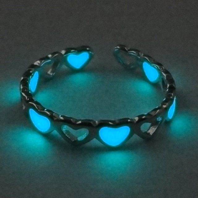 Adjustable Heart Shape Luminous Ring Glowing in Dark Silver Color Rings