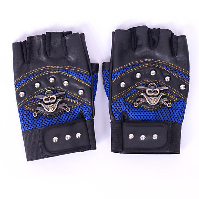 Leather skull rivet Punk Gloves