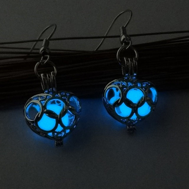 3 Colors Charms Luminous Drop Earrings Glowing In The Dark Silver Color Hollow Heart Shape Dangle Earrings For Women Jewelry HOT