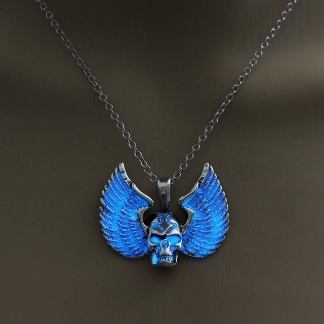 Punk Style Skull Pendant Necklace Luminous Jewelry Wings Necklace Glowing In The Dark For Women Gift Fashion 3 Colors
