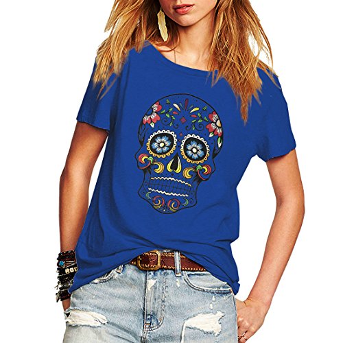 Woman T Shirt Floral Skull Contrast Color Junior Tops Tee Punk Street Style Lady Shirt