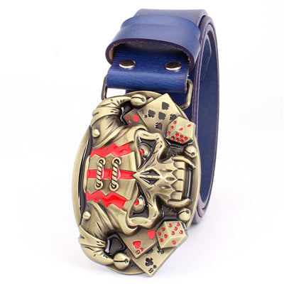 Cool belt for men punk belt golden skull buckle Skull clown pattern cow leather Gambler Skeleton hip hop belt men's gift