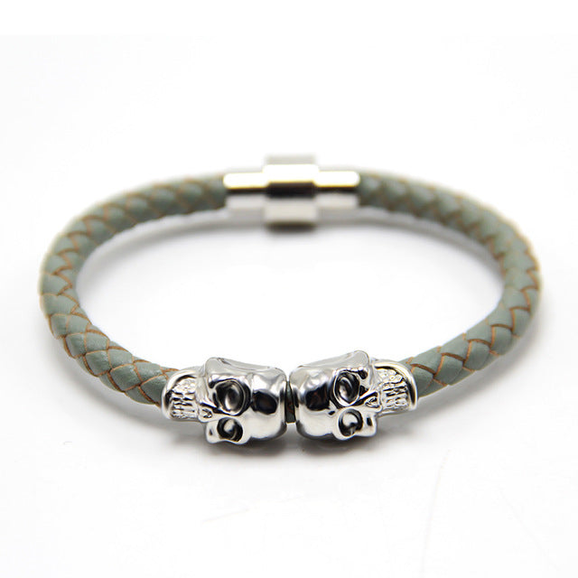 Punk Genuine Skull Leather man Bracelet for Man Women with bags