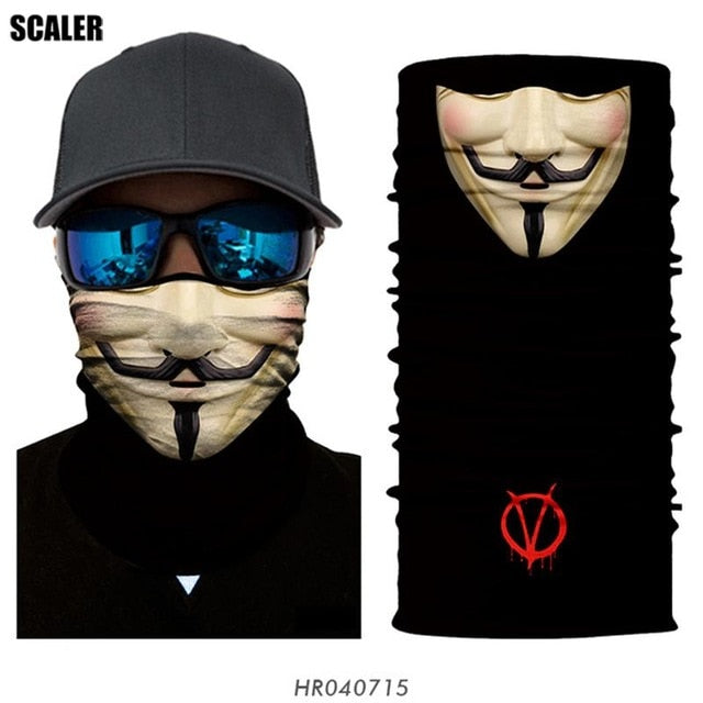 High Elastic 3D Seamless Bandana Skull Cycling Women Headwear Joker V Vendetta Face Mask Ski Hiking Magic Bandana Buff Balaclava