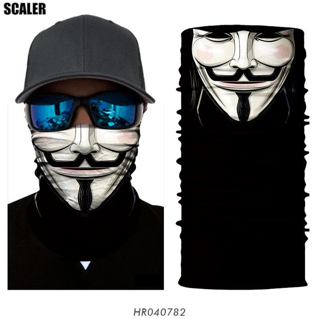 High Elastic 3D Seamless Bandana Skull Cycling Women Headwear Joker V Vendetta Face Mask Ski Hiking Magic Bandana Buff Balaclava